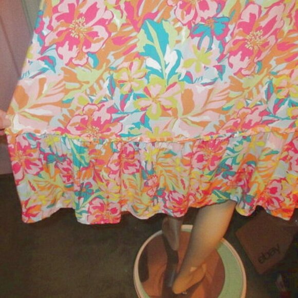 Time And Tru Hawaiian Dress Size XL Sleeveless Button Up Tiered Ruffle Tropical - Picture 9 of 10